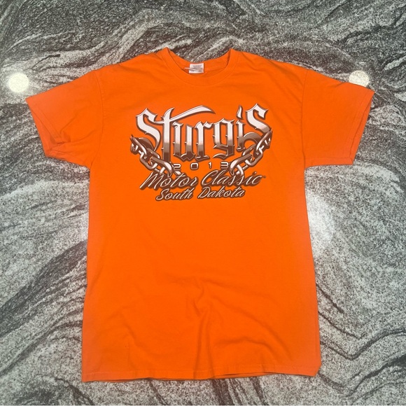 Sturgis 2013 Motorcycle Rally T-Shirt South Dakota Mens Medium Orange - Picture 1 of 6